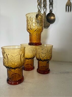 Vintage Amber Libbey "Country Garden" Daisy Tumblers -set of 4